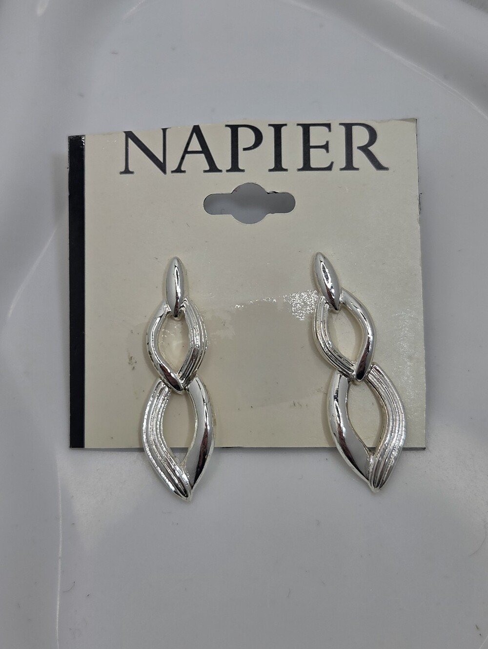 ✨ Napier Silver-Tone Textured Double Open Oval Drop Earrings NWT ✨
